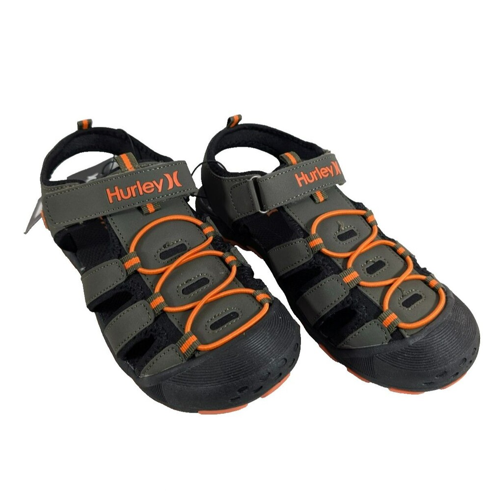 Hurley Champ Kids Size 4 Sport Sandals Olive Orange Closed Toe Outdoor Shoes